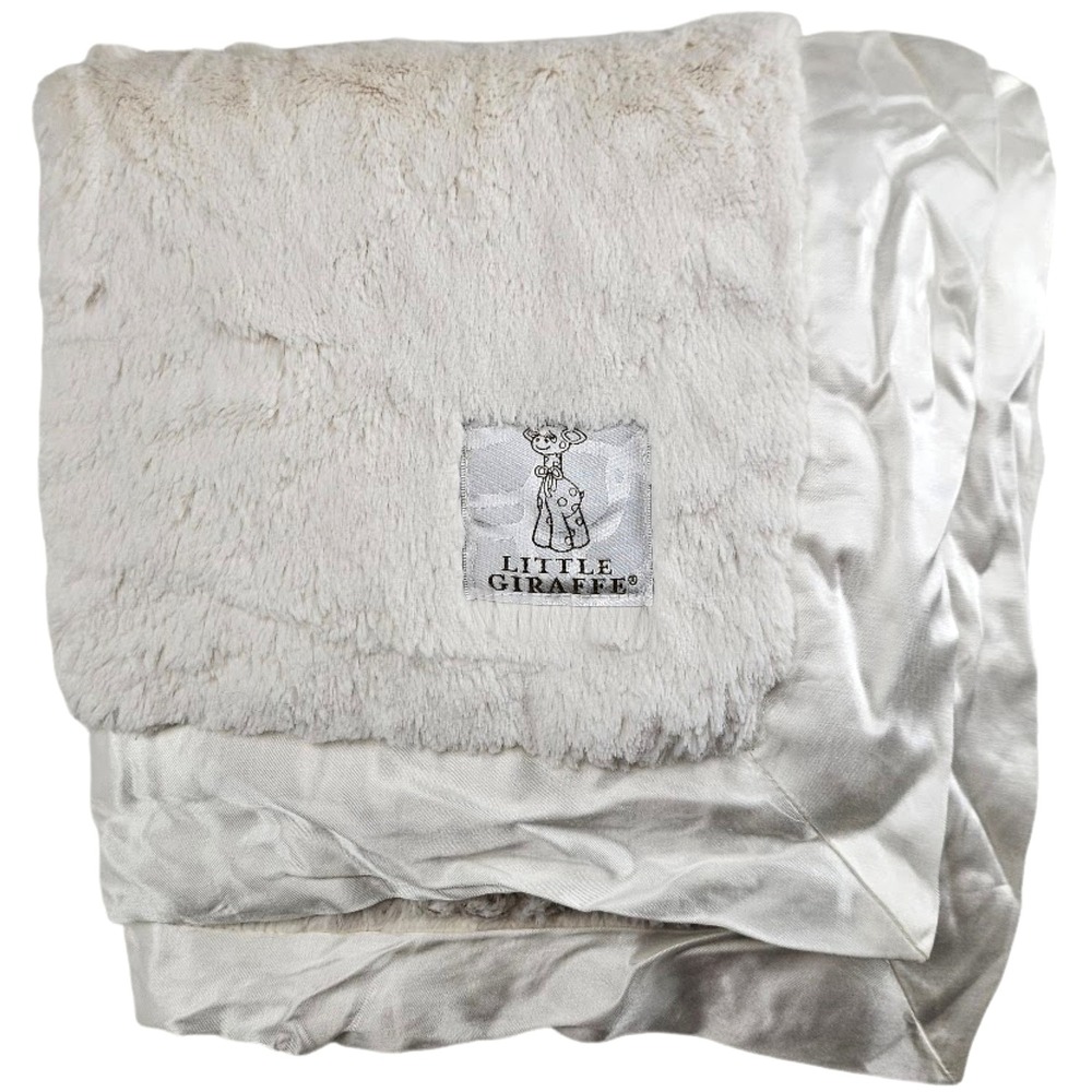 Little Giraffe White Luxe Baby Blanket So Soft Satin Trim Lovey Unisex NWOT